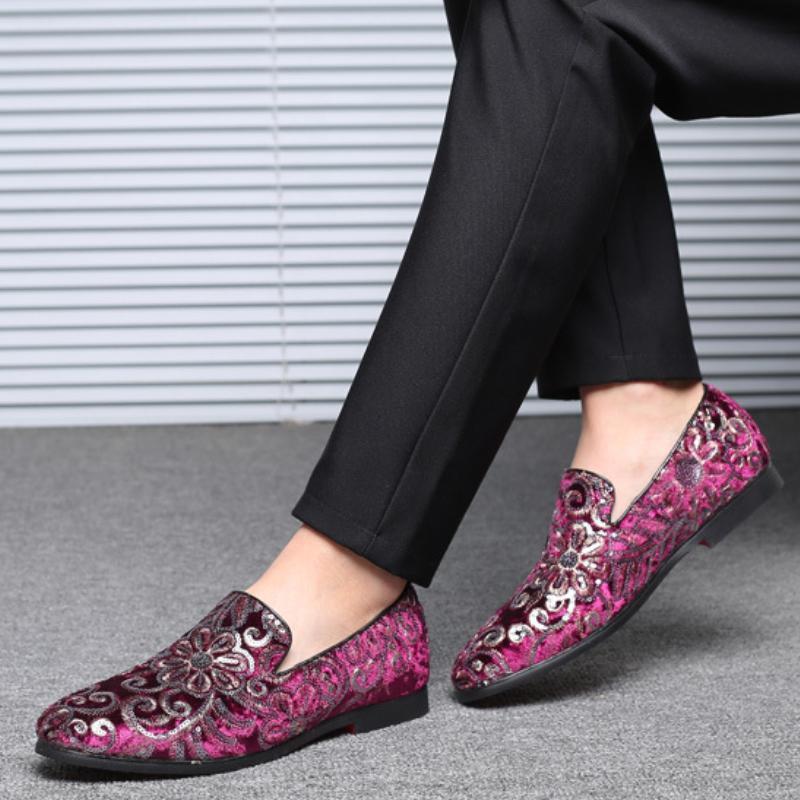 Men's Casual Fashion Embroidered Sequins One Foot Slip On Loafers Shoes