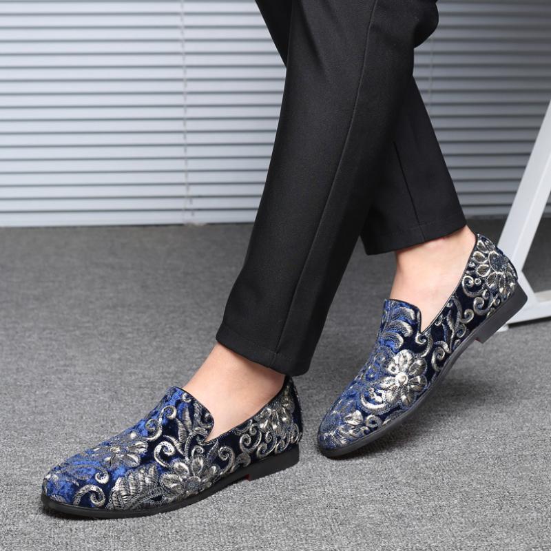 Men's Casual Fashion Embroidered Sequins One Foot Slip On Loafers Shoes
